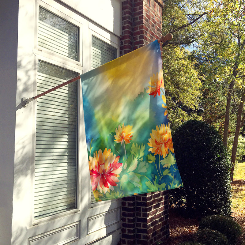 Chrysanthèmes dans un drapeau de maison aquarelle