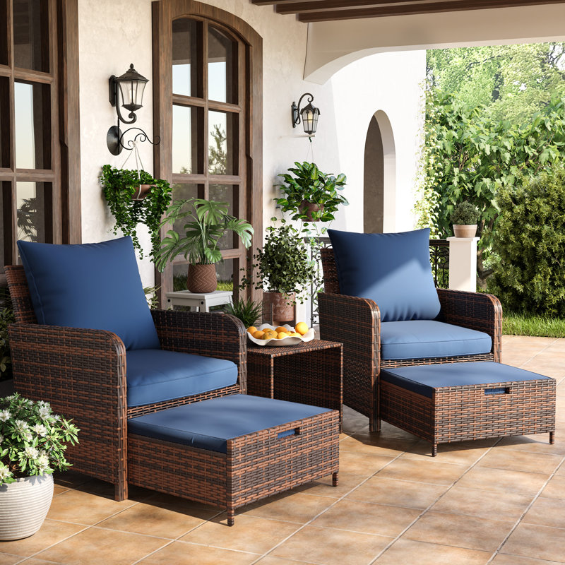 Ensemble de conversation pour terrasse en osier / rotin pour 2 personnes avec repose-pieds Billmont