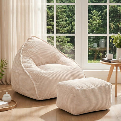 Grand fauteuil à billes avec repose-pieds et poche latérale pour adultes