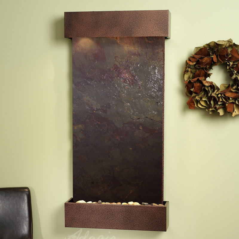 Fontaine murale en acrylique avec lumière Henn, Plume multicolore, Filon de cuivre