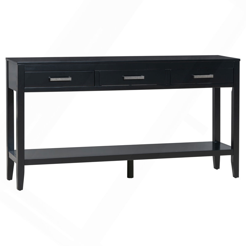 Console avec tablette inférieure et 3 tiroirs, Noir