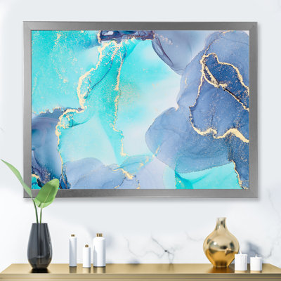 Turquoise et mauve luxueux, abstrait, art fluide II, impression sur toile moderne