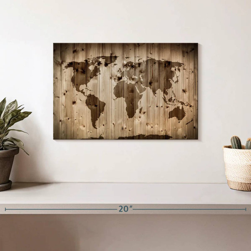 Carte du monde en bois Aliaz, H 8 po x l 12 po