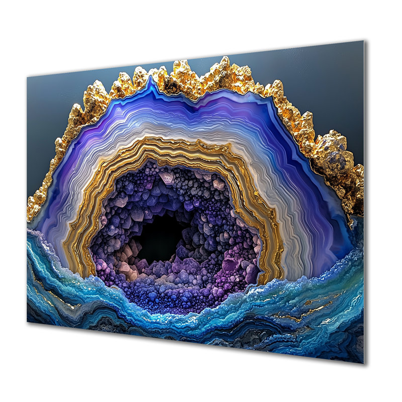 Agate Dream River VII - pierre géode en métal, impression traditionnelle, H 12 po x l 20 po x P 0,84 po