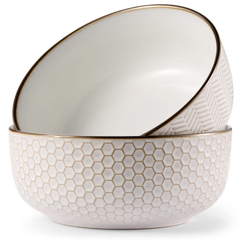 Bols à salade en céramique Kook, 60 oz, ensemble de 2, crème, collection Narbonne
