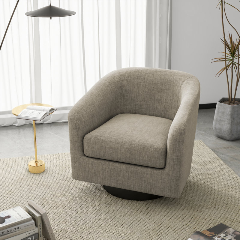 Bennett 73.1 Cm Wide Cotton Swivel Barrel Chair, Light Brown Fabric