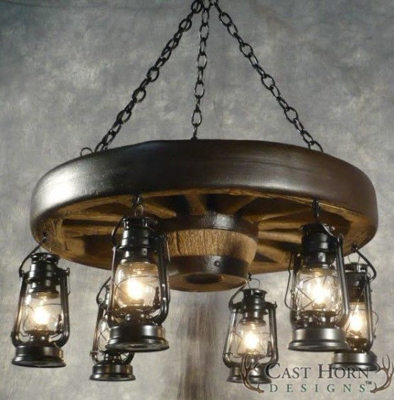 Lustre de roue de wagon à 6 lumières unique Damian