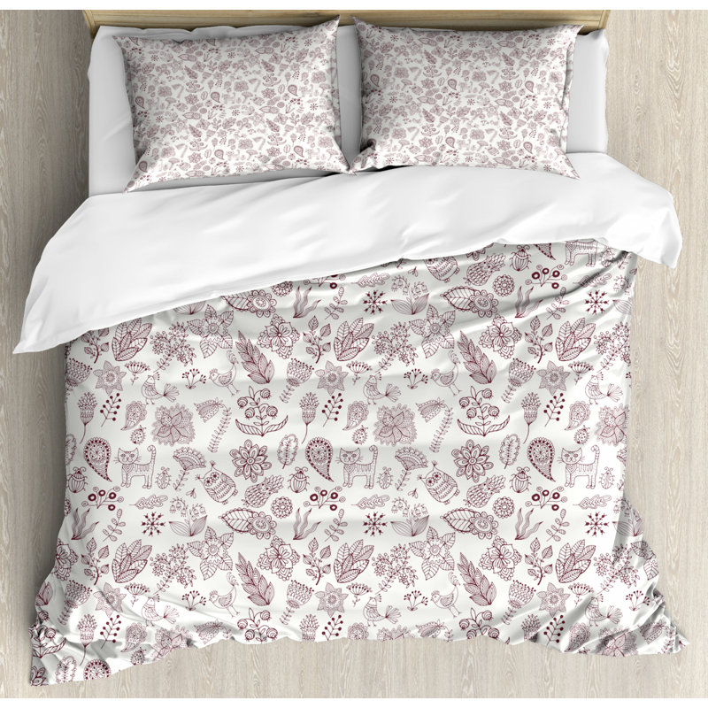 Polyester Floral Duvet Cover, Queen Duvet Cover + 2 Standard Shams