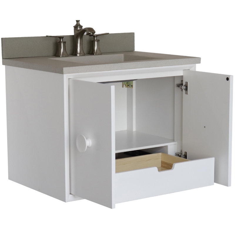 Ensemble de meuble-lavabo mural simple 31 po Crumley, Blanc, Blanc