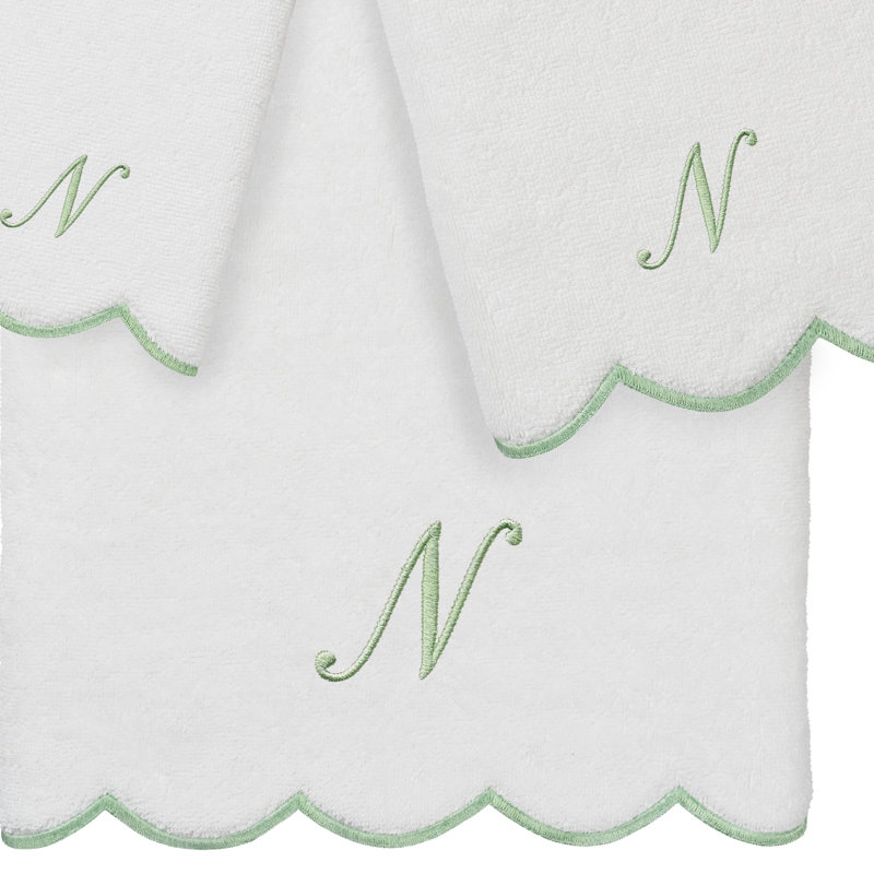  Ensemble de serviettes personnalisées 100% coton ADORNIA, N, Blanc/vert, Ensemble 3 serviettes de bain
