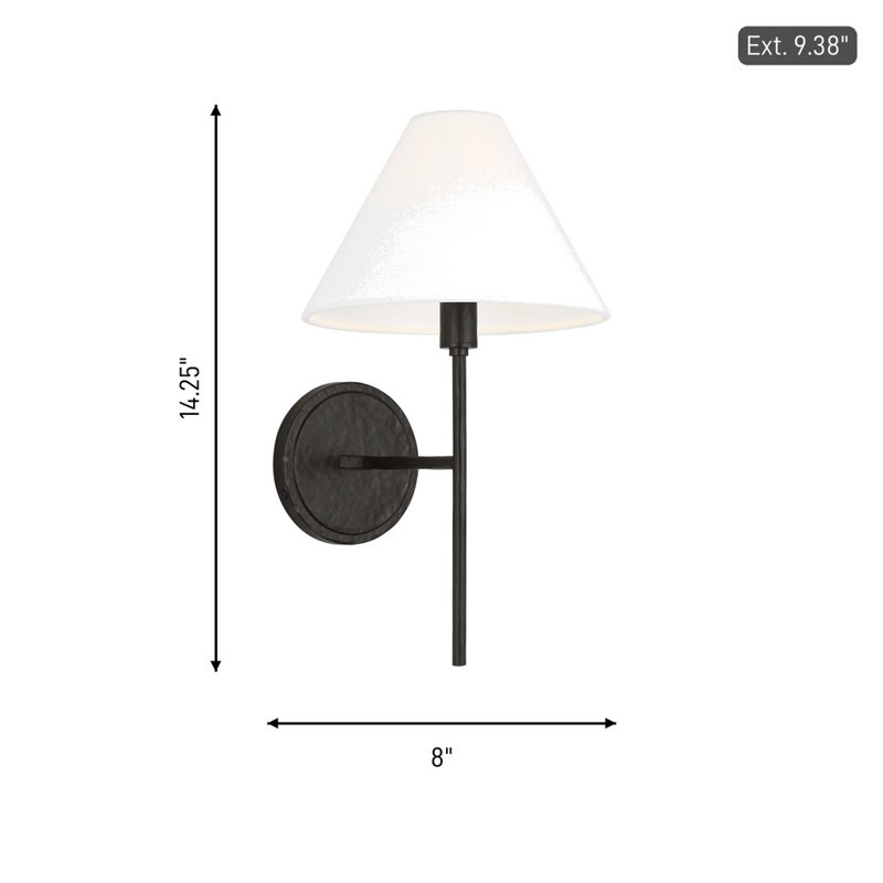 Chapman & Myers Ridgewood Bathroom Bedroom Wall Fixture With White Linen Shade, 14.25" H x 8" W x 9.375" D, Aged Iron
