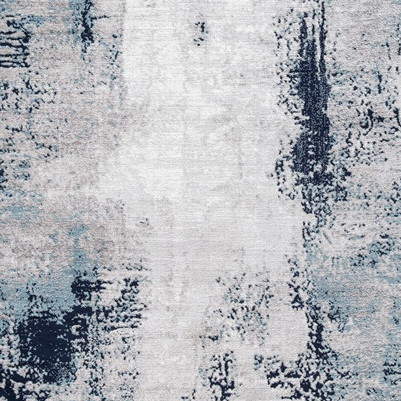 Grand tapis Nel 8 x 10, motif abstrait tissé à la machine, bleu blanc