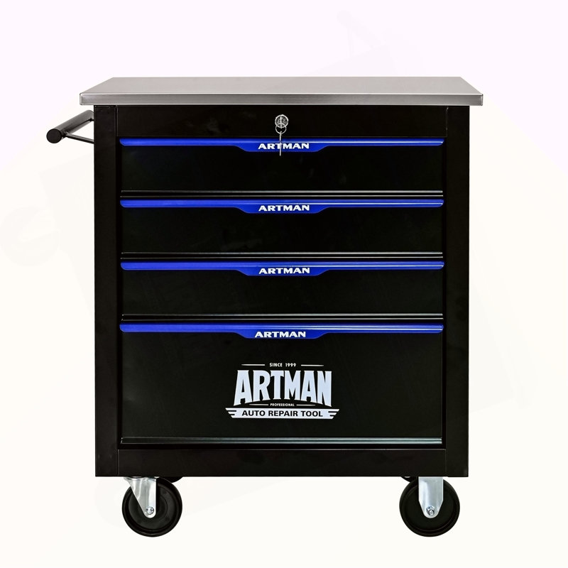 4 DRAWERS MULTIFUNCTIONAL TOOL CART WITH WHEELS-BLACK&BLUE