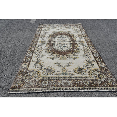 Beige Wool Rug, Cool Rug, Entry Rugs, Floor Rug, 3.4x6.8 ft Accent Rugs, Turkish Rug, Vintage Rugs