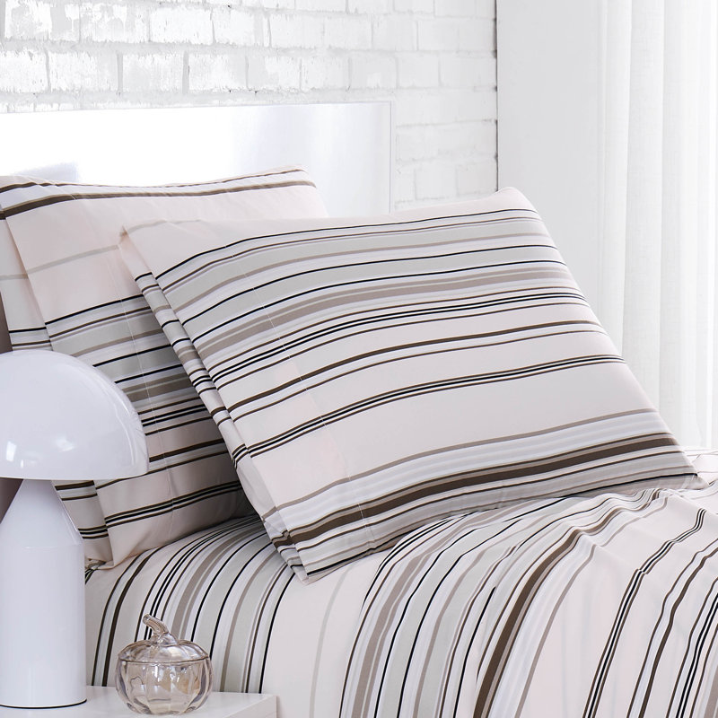 Full Coastal Taupe Striped Microfiber Sheet Set