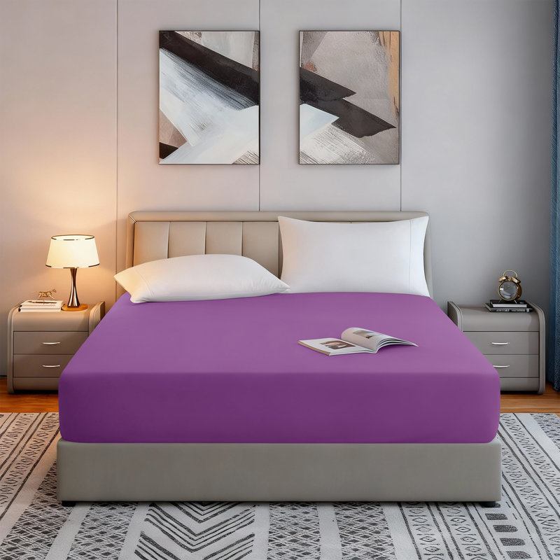 Tanvish Luxury Microfiber Fitted Sheet - 40 cm Deep Pocket, Ultra-Soft - Wrinkle-Free and Easy Care, Purple, Single (3')