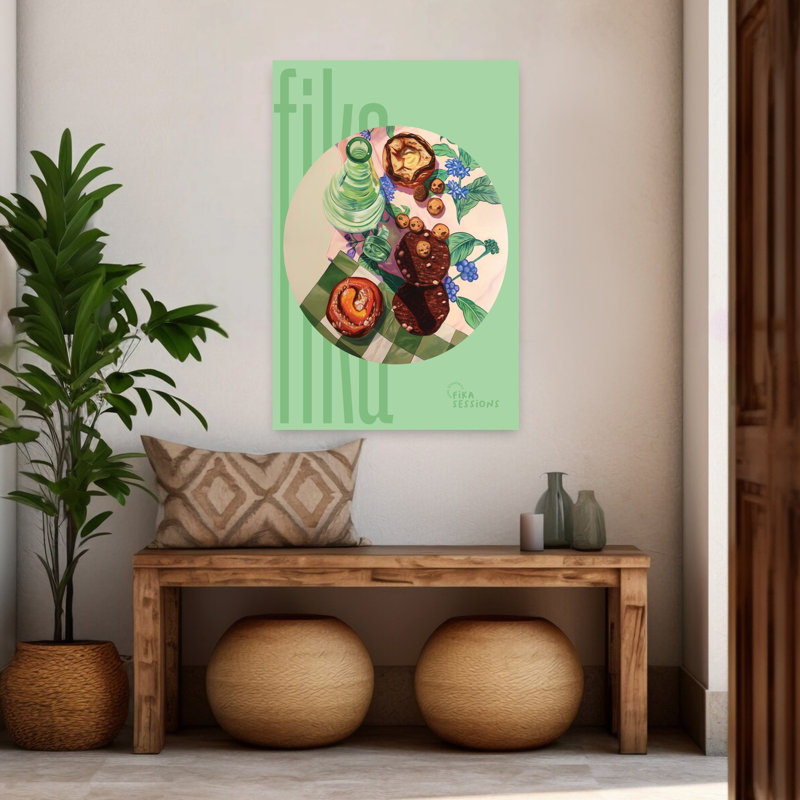 Fika Coffee Break, art mural contemporain, H 48 po x l 32 po