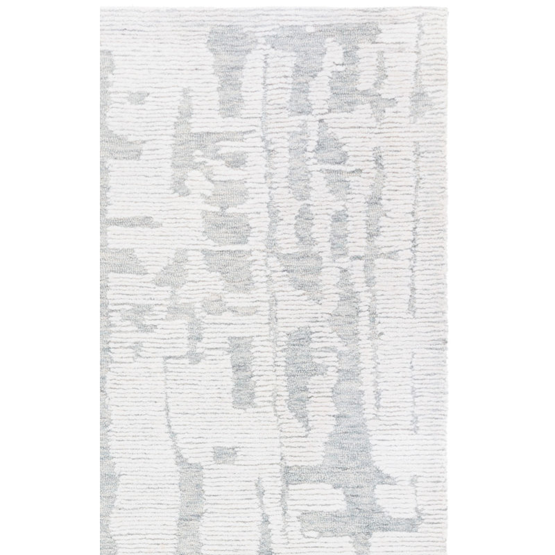 Laine touffetée à la main Harvest 301; Tapis abstrait en coton ivoire / bleu clair, Carré 6 pi