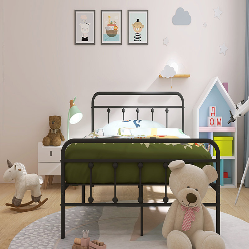 Base de lit en métal Blancha avec tête de lit rétro, aucun sommier nécessaire, Lit simple