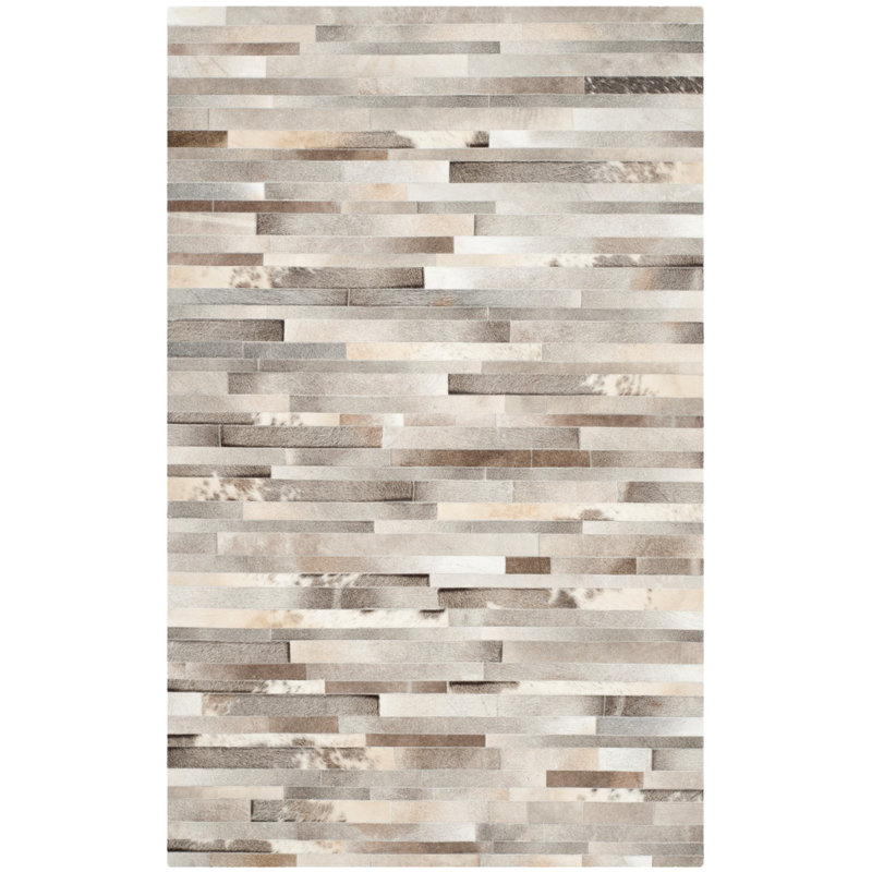 Tapis gris / ivoire tissé à la main à motif géométrique Fazeley, Rectangle 4 pi x 6 pi