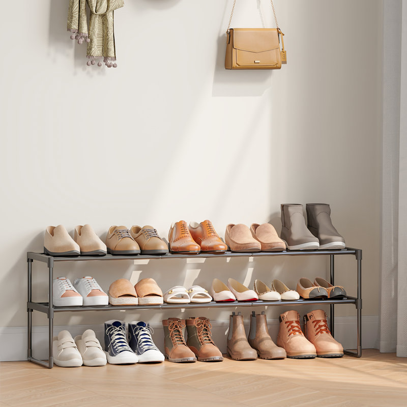 2 Tier 18 Pairs Shoe Rack 46.1"W, Black, 14.6'' H x 46.1'' W x 11.8'' D