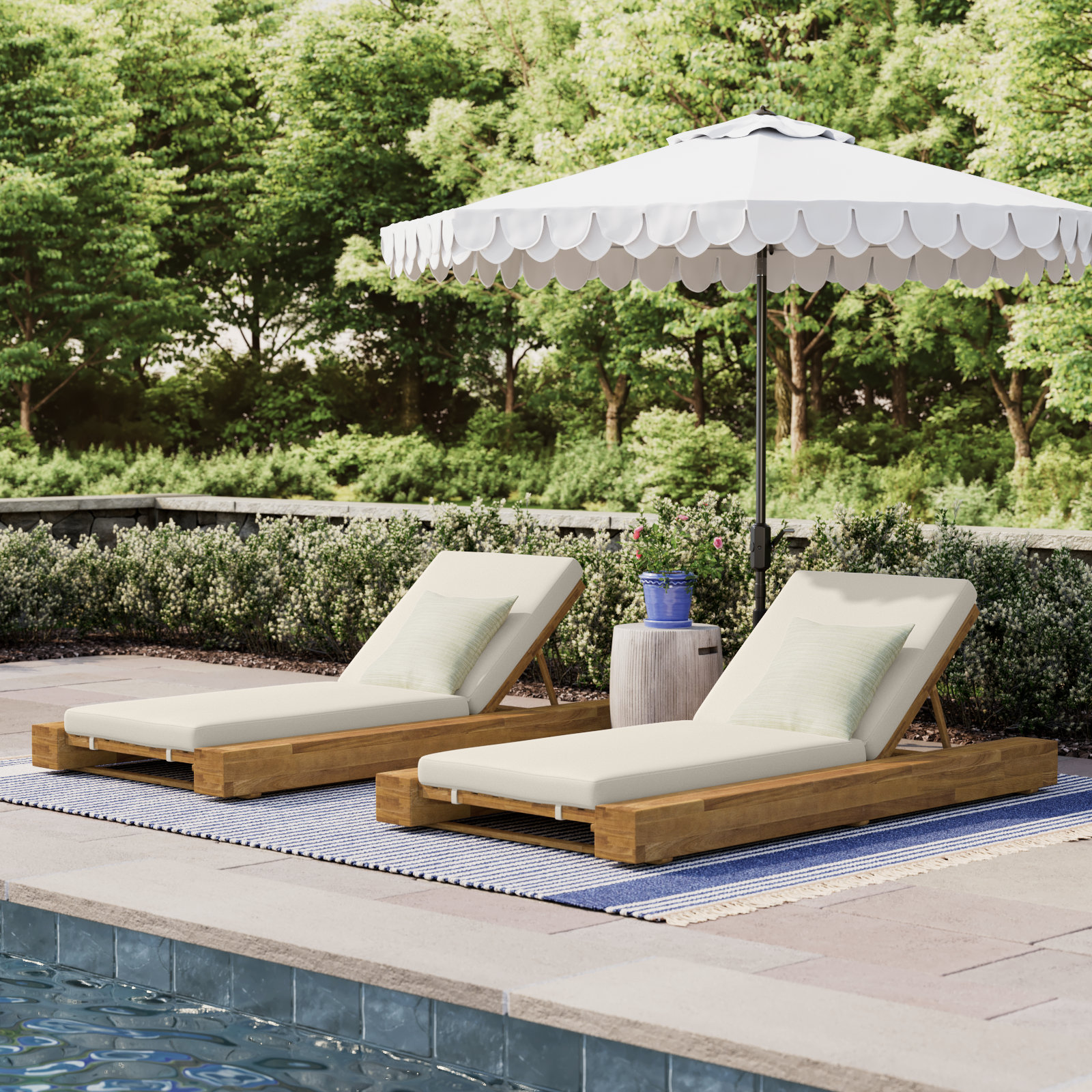 Donnie 39'' Outdoor Acacia Chaise Lounge, Sandblast Teak Frame/Cream Cushion