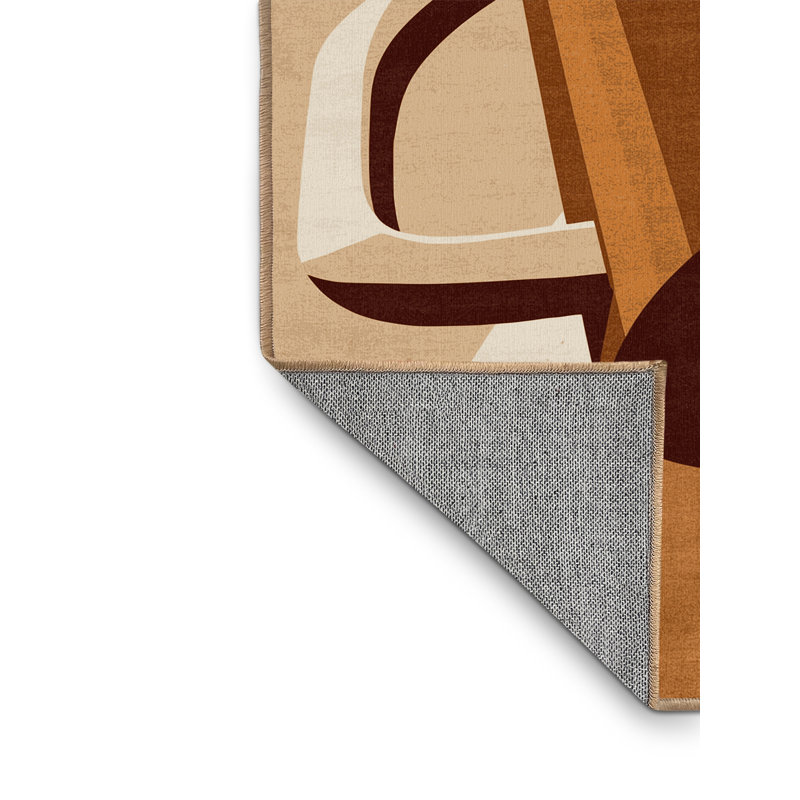 Tapis moderne brun avec tasse de bière lavable à la machine Aedan - reliure brun clair, 5 x 7