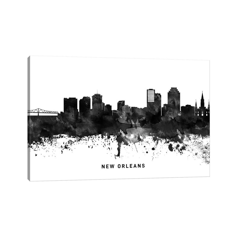 «New Orleans Skyline Black & White» par Walldecoraddict - Toile tendue avec châssis sur toile, H 18 po x l 26 po x P 1,5 po