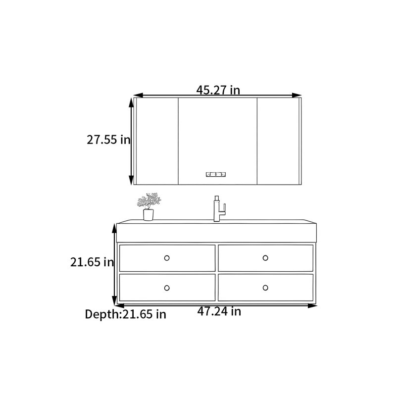 Middle ancient style intelligent bathroom cabinet, H 21,65 po x l 47,24 po x P 21,65 po, Burlywood