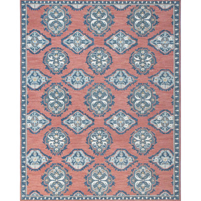 Vintage Glory Hand Hooked Wool Rug in Blue/Faded Red/Cream