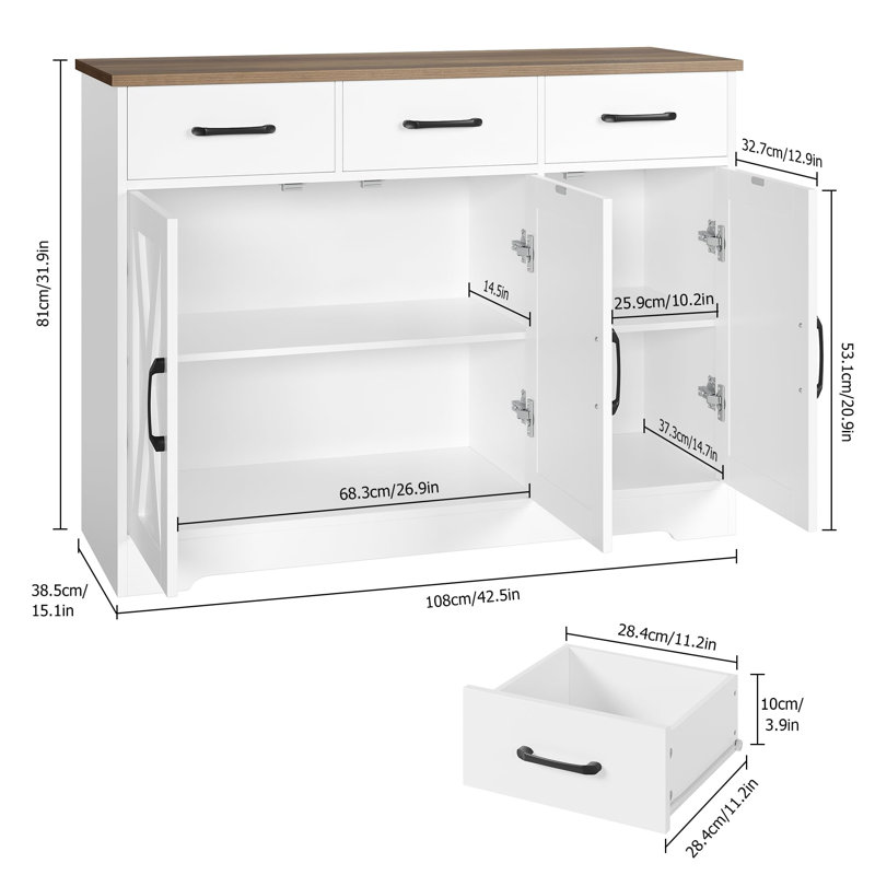 108cm Sideboard, White/Brown