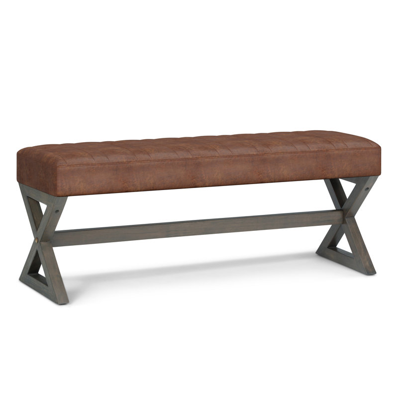 Salinger Distressed Saddle Brown Faux Leather Footstool Bench