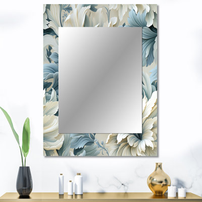 Topol Petal Symphony Blue Damask Harmony - miroir mural damassé, miroir décoratif bohème, impression sur métal