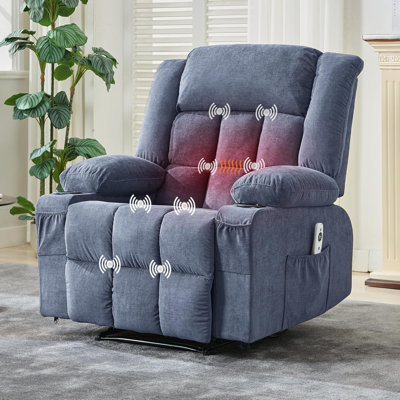 Rocker Recliner Chair with Heat and Massage, Nursery Recliner 360° Swivel Oversized Chairs for Adults, single Sofa Seat with 3 Positions, 2 Side Pocke by Latitude Run