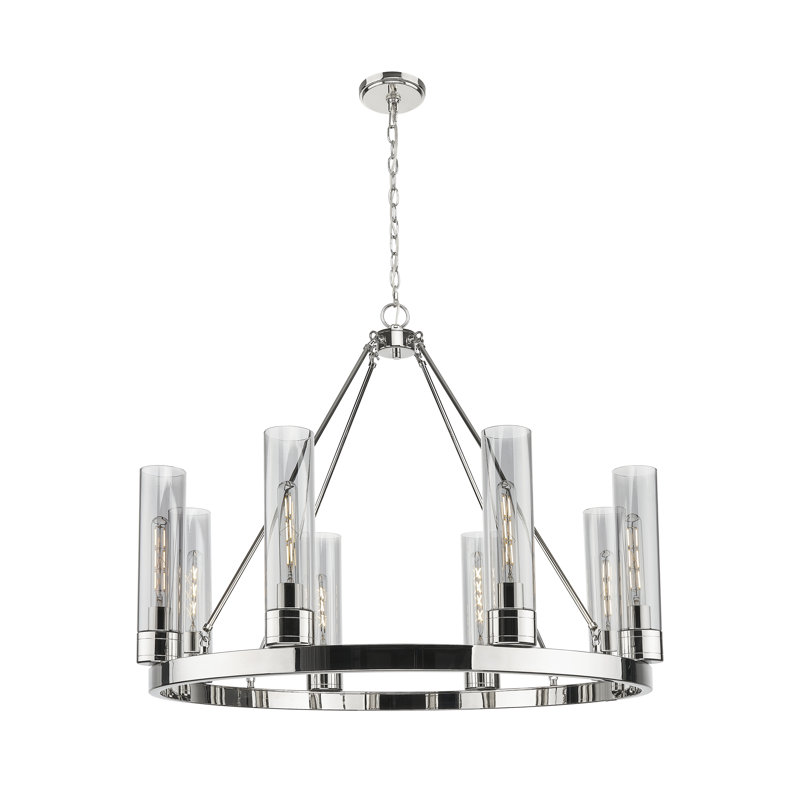 Jaiwan - Lustre 6 lumières avec abat-jour, Nickel poli, Gris fumée clair