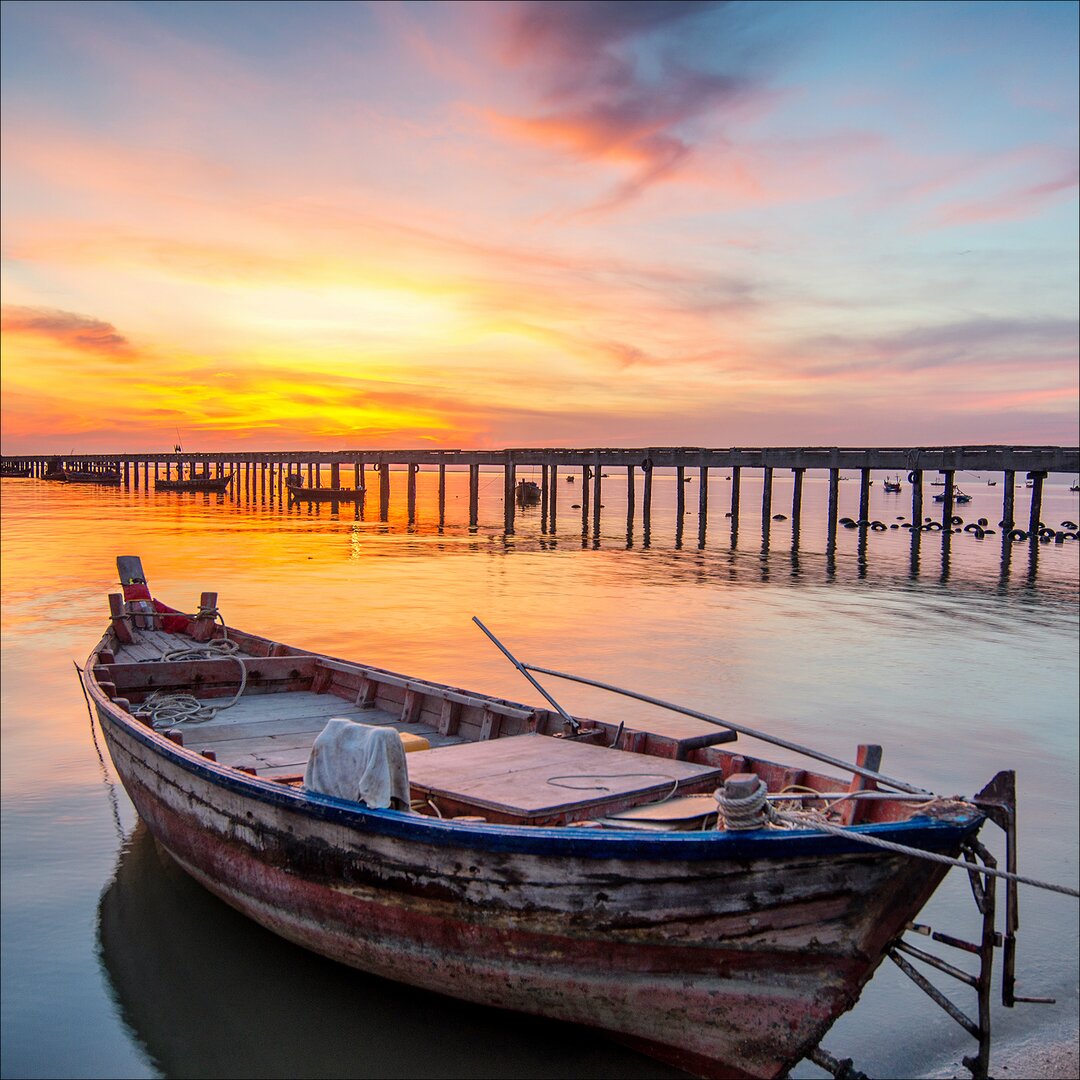 Glasbild Lonely Boat