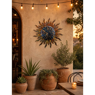 24 Inch Sun Metal Outdoor Wall Decor with Multi Color Weather Resistant Finish for Indoor and Outdoor Home Accent - Mystique