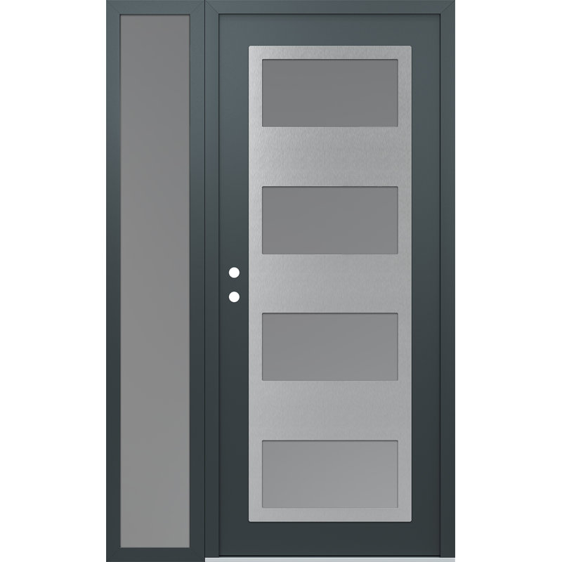 Porte d'entrée avant pré-suspendue à panneaux latéraux en acier argenté anthracite / anthracite avec panneau latéral, Gelé