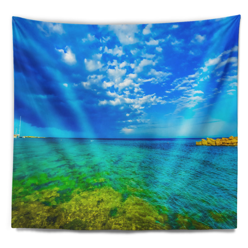 Tapisserie bord de mer pittoresque vert bleu, H 50 po x l 60 po