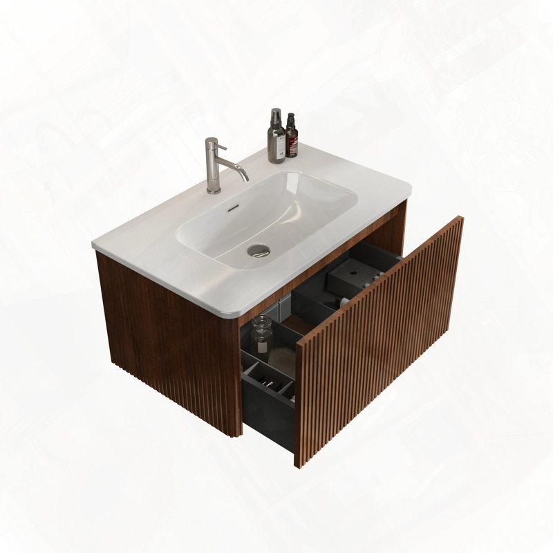 Meuble-lavabo mural flottant avec lavabo en céramique blanche, 30"