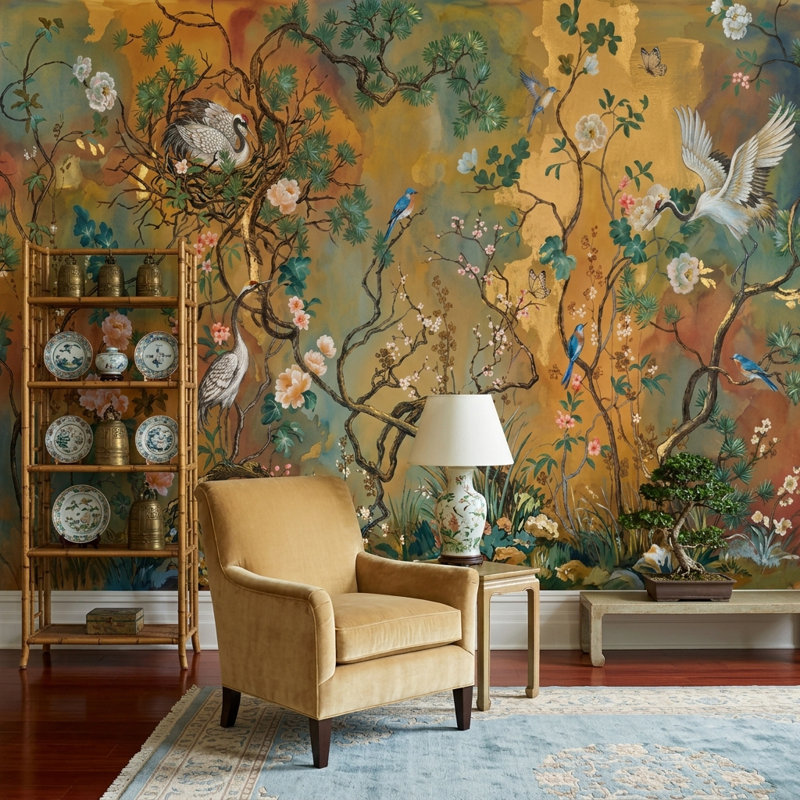 Murale Chinoiserie, Texturé non collé, 140 po x 108 po