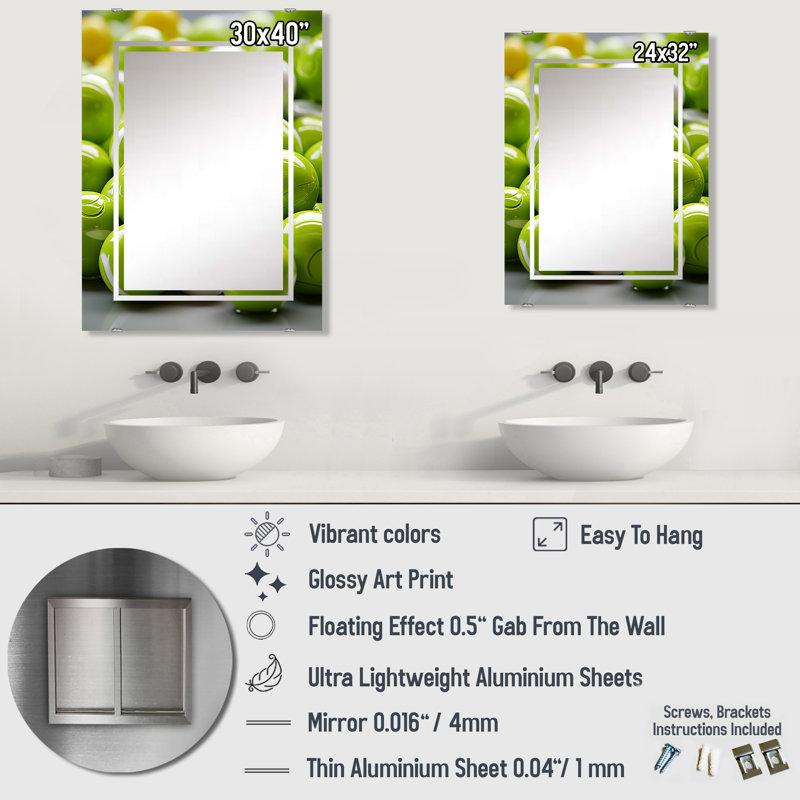 Fractal vert pomme II - miroir mural géométrique abstrait grand MIR137470, 32 po x 24 po