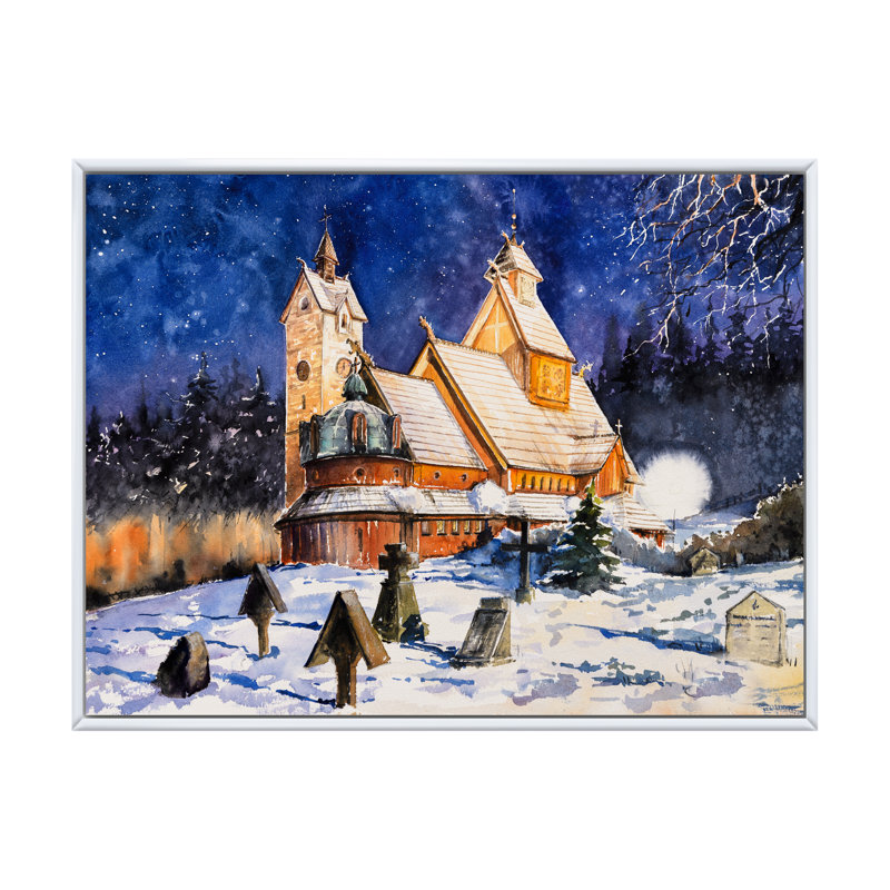 Cadre médiéval de Wang dans un paysage de neige - cadre flottant, reproduction sur toile, H 8 po x l 12 po x P 1 po