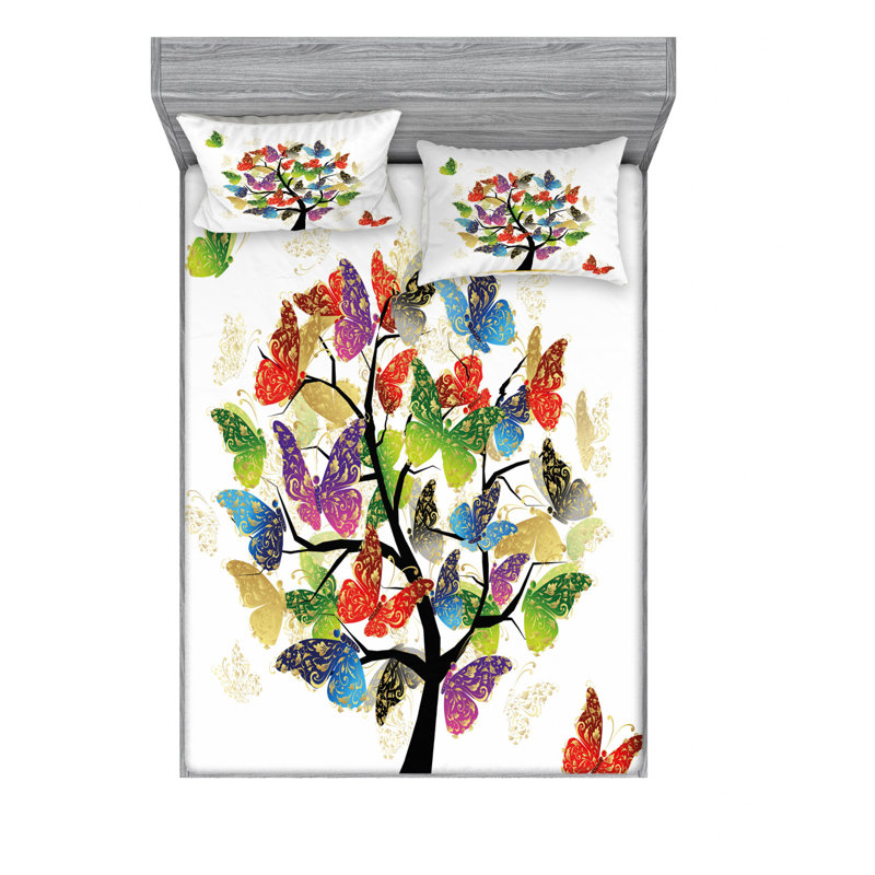 Microfiber Floral Sheet Set, Queen Sheet Set with Fitted Sheet