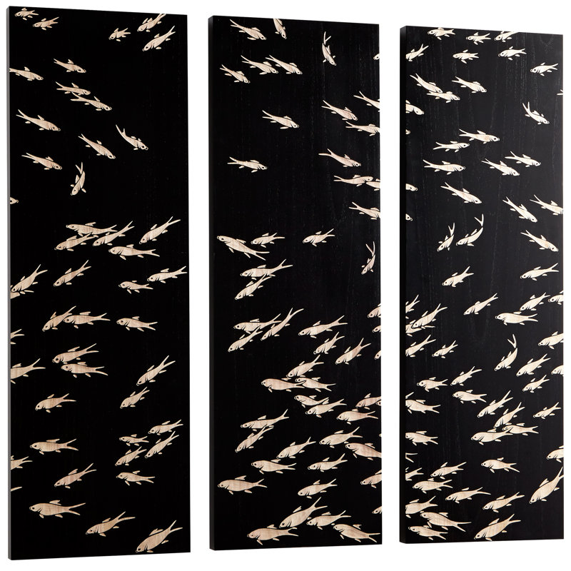 « Tiburon », ensemble de 3 reproductions d’art graphique sur bois