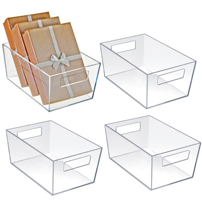 Small Organizer Storage Tote Bin with Handle 9"W x 6"D x 4"H, 4-Pack