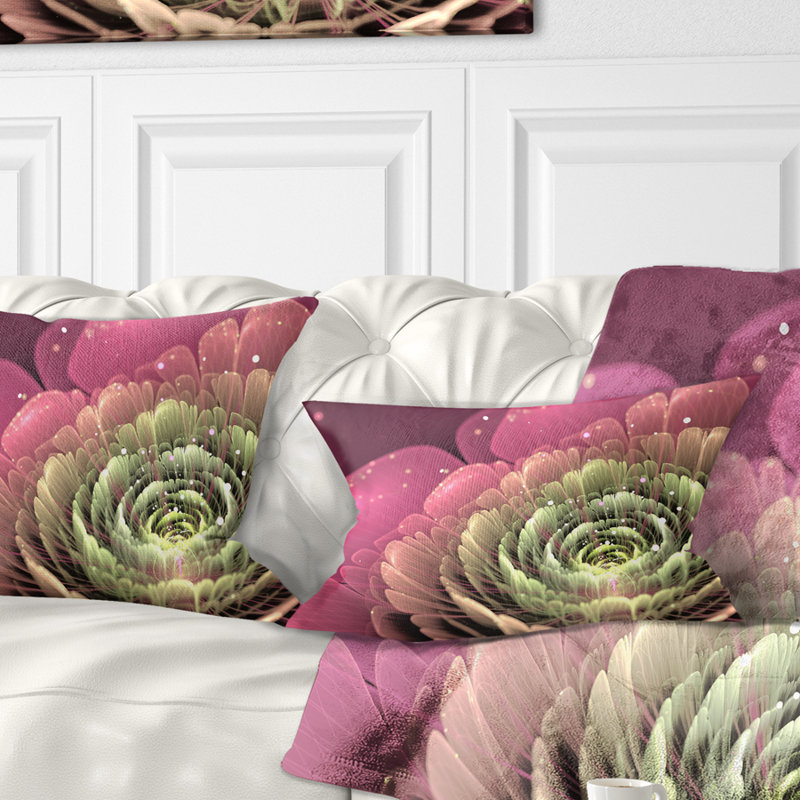 Coussin décoratif à motif floral rose et vert Fractal
