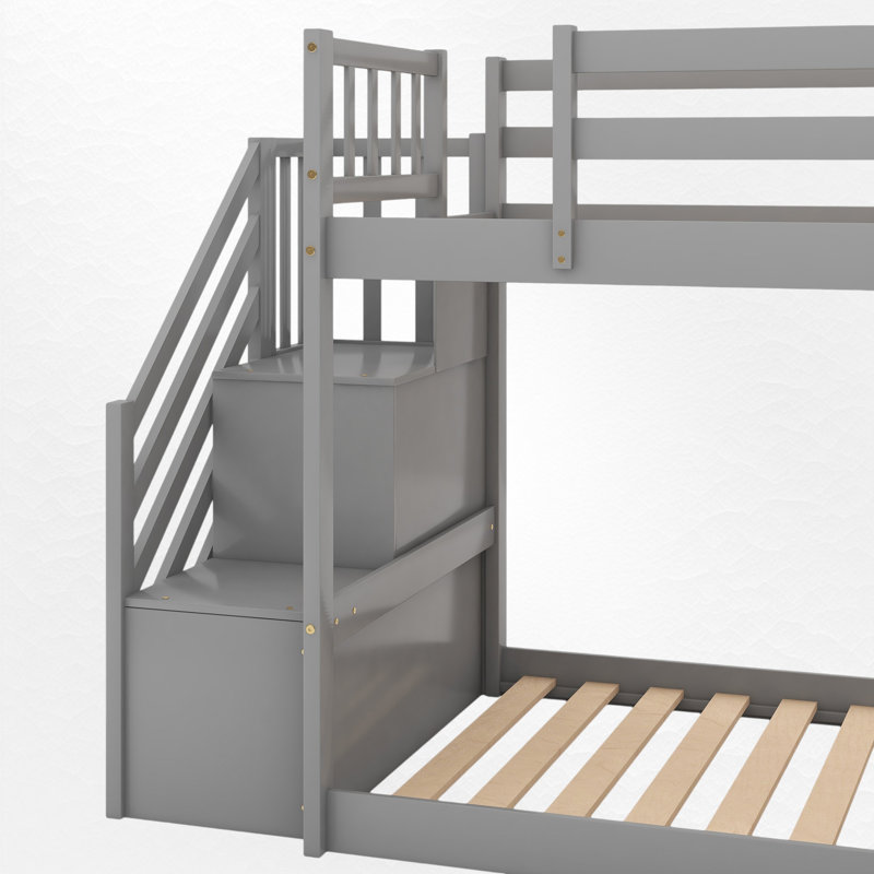 Matelles Kids Twin Over Twin Bunk Bed, Gray