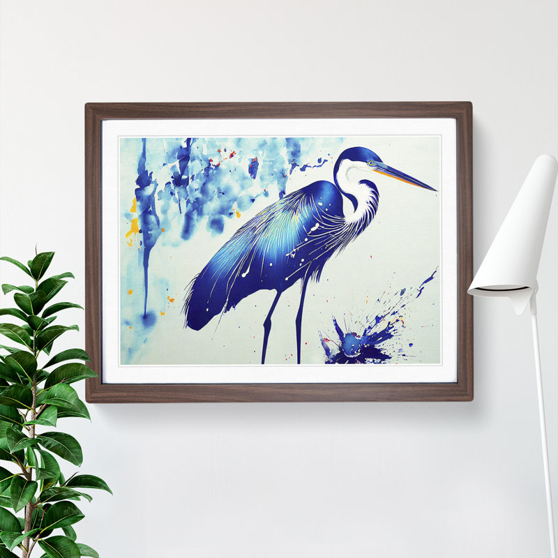 Splashed Heron Bird Vol.2 Abstract - Framed Print, Walnut, 34cm H x 46cm W x 2cm D