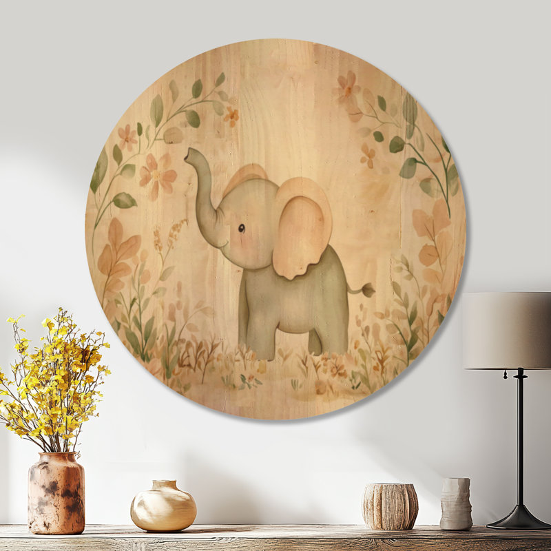 Petit éléphant de la savane - Boho, Rond 36 po, Rond